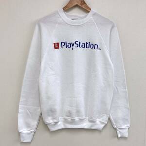 90s PlayStation USA製 ロゴ ラグラン スウェット Leeボディ ホワイト 白 Mサイズ プレイステーション VINTAGE トレーナー 古着 2110065