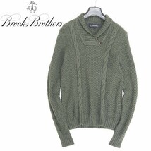 ◆BROOKS BROTHERS ブルックスブラザーズ ウール 胡桃釦 ショールカラー ニット セーター モスグリーン M_画像1