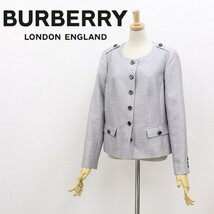 国内正規品◆BURBERRY LONDON バーバリー ロンドン シルク混 ノーカラー ジャケット グレー 44_画像1