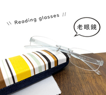新品 軽量 老眼鏡 rd1047 +3.00 メンズ シニアグラス ツーポイント フレームレス スクエア ケース クロス付き_画像1