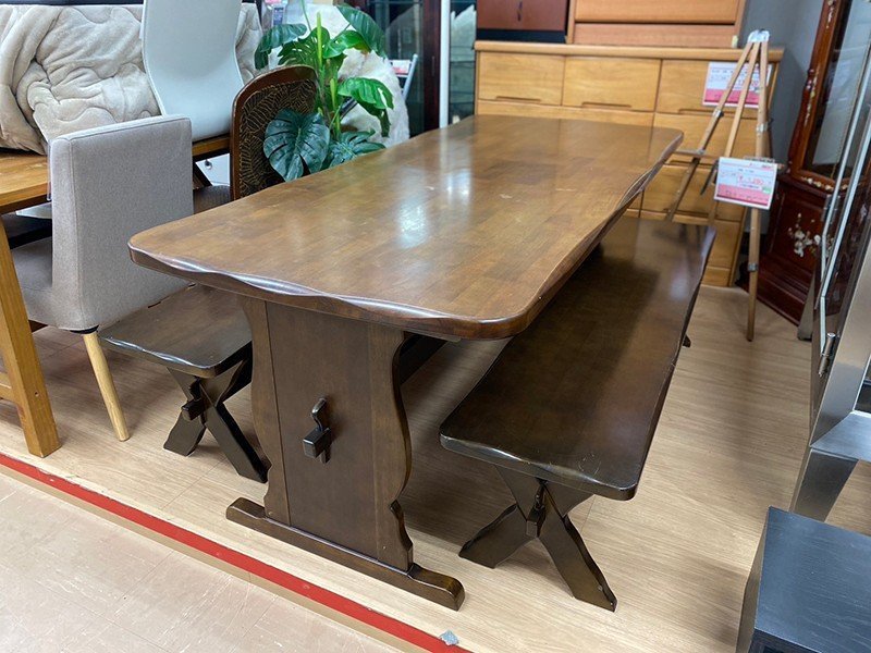 Каримоку деревянный обеденный стол и скамейка, Изделия ручной работы, мебель, Стул, стол, рабочий стол