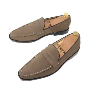 24cm men's hand made original leather suede Loafer slip-on shoes ma Kei made law Italian tea taupe Brown S300