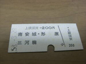 名古屋鉄道　上横須賀→200円　南安城・形原・三河楠　昭和58年3月29日　名鉄