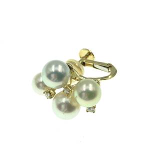 TASAKI Tasaki Shinju tasakiK18 3P diamond pearl pearl earrings one-side ear 6~8mm sphere 0.09ct weight approximately 5.1g accessory ceremonial occasions 