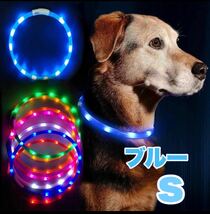 首輪 光る LEDライト 夜用 安全 USB 充電 大型犬 蛍光 S 犬 ブルー_画像1