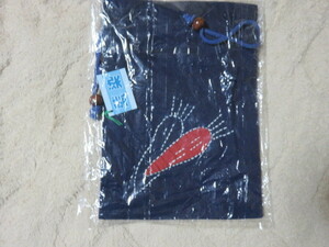 和風 巾着 巾着袋 いろはな サイズ235-170㎜ 藍染 刺繍 お土産 日本 未使用