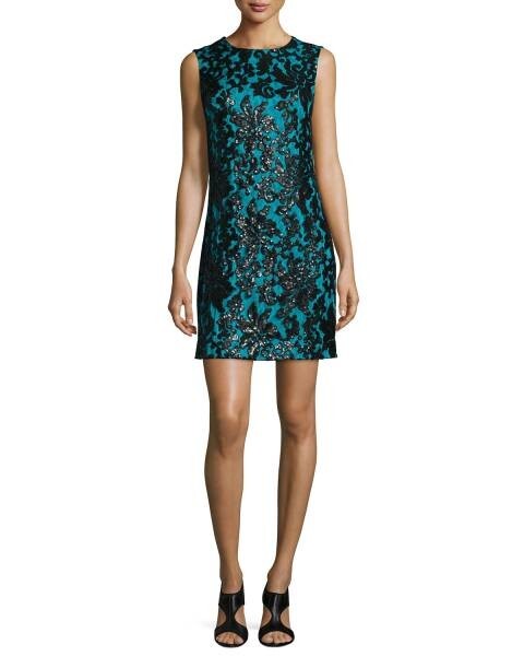 新品 送料無料 US2号/JP7号~9号 DVF ダイアンフォンファステンバーグ 藍 黒 スパンゴール Kaleb Embellished Shiftワンピース