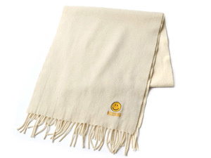  Italy made # MOSCHINO Moschino Ram wool fringe attaching muffler ( men's lady's ) old clothes plain natural Nico Chan Smile 