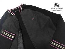大人気サイズ L(3) 美品 バーバリーブラックレーベル ピンクホース刺繍 襟・袖口・裾バーバリーボーダー柄 ジップアップ ニットジャケット_画像2