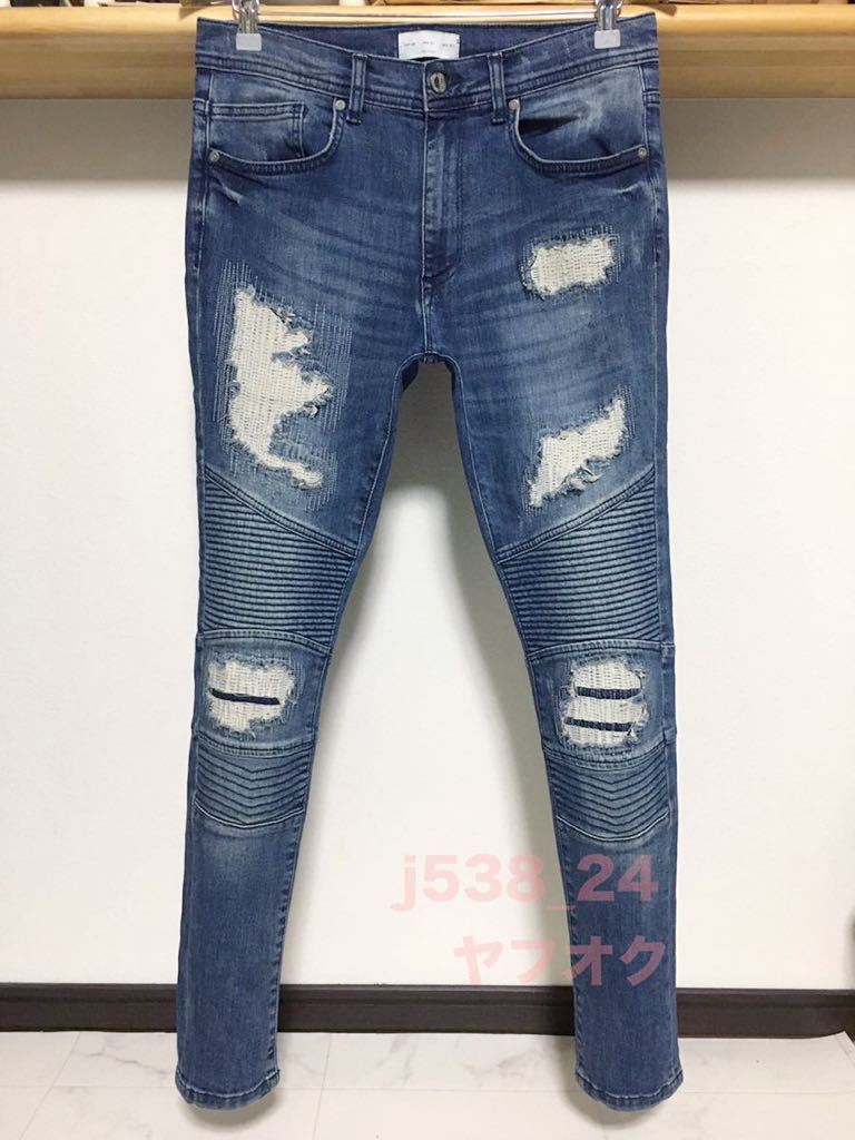 本日特価】 新品、未使用 ZARA ダメージ ペイント柄 スキニーデニム