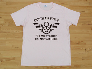 アウトレット処分 8th AIR FORCE ベビーピンク 4.7oz 半袖Tシャツ 黒 XL 細めのシルエット U.S. ARMY AIR FORCE the mighty eighth