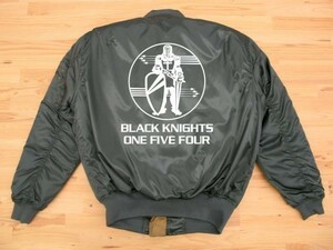 BLACK KNIGHTS カーキ プリントMA-1タイプ 白 LL Printedジャケット ブラックナイト VFA-154 VF-154 トムキャット U.S. NAVY