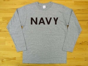 NAVY 杢グレー 5.6oz 長袖Tシャツ 黒 2XL 大きいサイズ ミリタリー ロゴ ネイビー 海軍