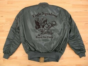 R.A.F. Eagle Squadron カーキ プリントMA-1タイプ 黒 LL Printedジャケット イギリス空軍 イーグル飛行中隊 U.S. AIR FORCE