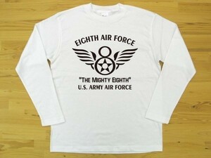 8th AIR FORCE 白 5.6oz 長袖Tシャツ 黒 3XL 大きいサイズ ミリタリー U.S. ARMY AIR FORCE the mighty eighth