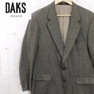 ダックスDAKS■コットン テーラードジャケット チェック柄■シングルブレザー■カーキ系　メンズ古着　ビンテージ　※2414124