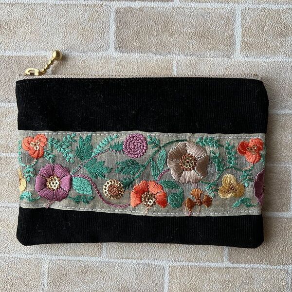 インド刺繍ポーチ フラットポーチ