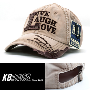 ローキャップ 帽子 メンズ ケービーエトス KB ETHOS Live Laugh Love Vintage ベージュ系 正規品 KBVT-649-KHK アメリカ NYC USA