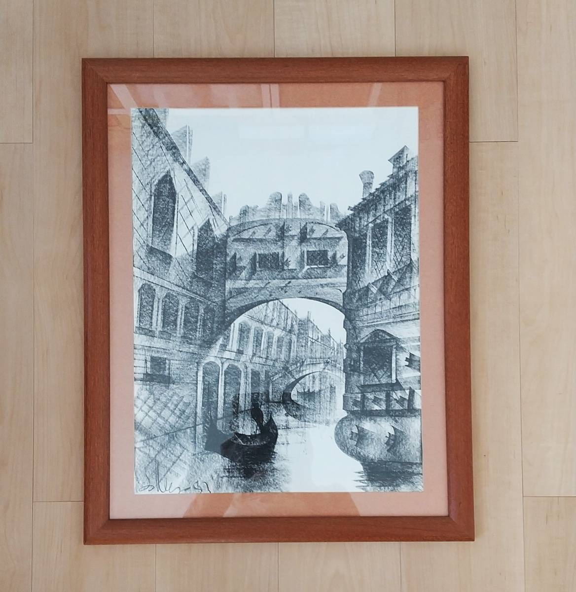 ☆Gekauft bei Ponte Vecchio, Florenz, Italien um 1990☆Kohlezeichnung☆Gerahmt☆, Kunstwerk, Malerei, Bleistiftzeichnung, Kohlezeichnung