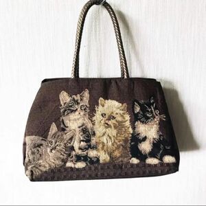 猫 ネコ cat ゴブラン織 バッグ バック ハンドバッグ 80s 90s 刺繍