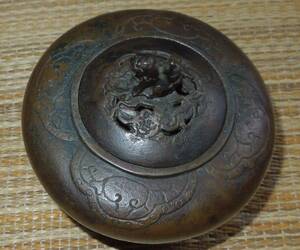 仏教美術　　銅・古銅　香炉　三足香炉　在銘　　約440g