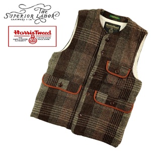 【S2573】【美品】【定価35,700円】THE SUPERIOR LABOR×HARRIS TWEED シュペリオールレイバー ハリスツイード ベスト 別注 サイズ1