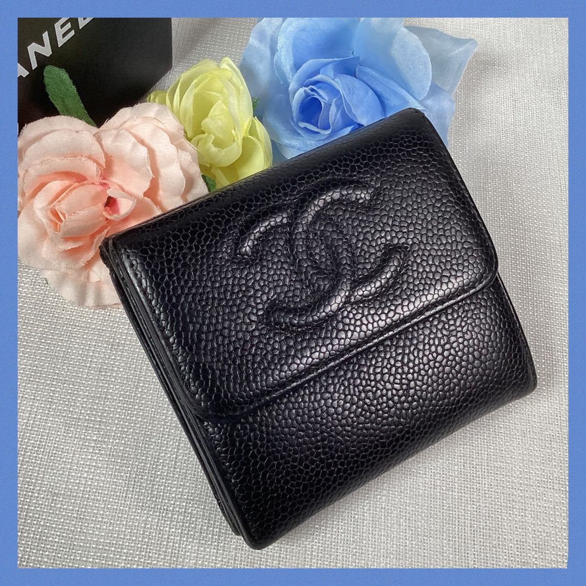 大人気☆ CHANEL シャネル キャビアスキン Wホック 三つ折り財布