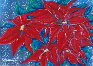 Art Auction ≪Komikyo≫, Mémi Sato, Poinsettia, peinture à l'huile, F4 n° : 33, 4 cm × 24, 3 cm, Peinture à l'huile unique en son genre, Peinture à l'huile neuve de haute qualité avec cadre, Signé à la main et authenticité garantie, peinture, peinture à l'huile, Nature, Peinture de paysage