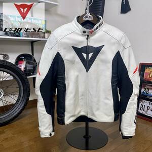 定価７万☆DAINESE ダイネーゼ G.LAGUNA EVO PELLE レザージャケット ホワイト/50（M相当）◆バイク シングルライダース 牛革 スポーツ