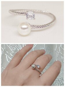 18K RGP Platinum Diamond CZ Pearl Ring Yu1140E