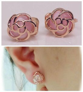 *18K RGP Gold pink flower earrings gp5084