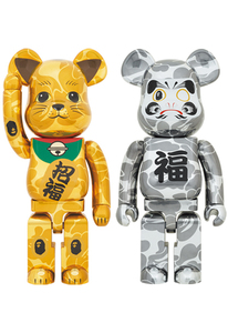 「BE@RBRICK BAPE 招き猫 金メッキ 1000％ ＆ 達磨 銀メッキ 1000％」ベアブリック エイプ MEDICOMTOY メディコムトイ