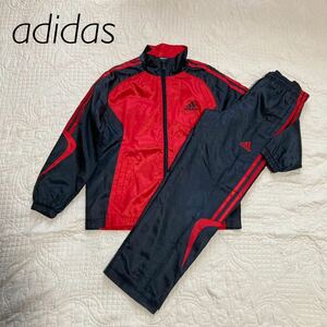 adidas 上下セット ナイロン　ジャージ　キッズ　子供　130 セットアップ　ズボン　赤　黒 ウェア 部活 スポーツ 運動着 男の子