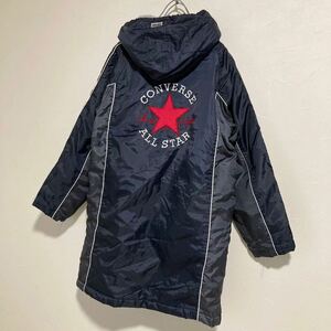 CONVERSE Converse child Kids 145~155 size embroidery long height bench coat coat outer garment part . reverse side boa long coat black black 