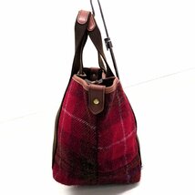 ●HEMING'S×Harris Tweed ヘミングス ハリスツイード トートバッグ 赤系 レッド系 チェック 部分本革 レザー ハンドバッグ レディース_画像5