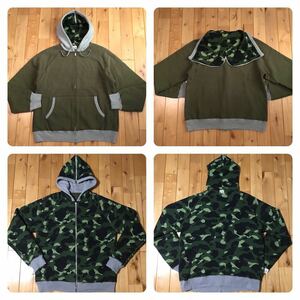 BAPE logo ジップ パーカー Lサイズ a bathing ape zip hoodie エイプ ベイプ アベイシングエイプ green camo 迷彩 NIGO w6746