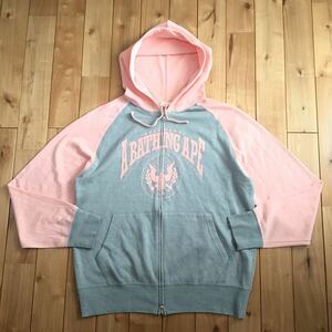 BAPE LOGO ジップ パーカー Mサイズ Pink × グレー a bathing ape zip hoodie エイプ ベイプ アベイシングエイプ NIGO w29