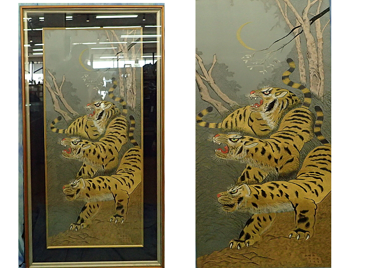 [Retrait en magasin/livraison non disponible] Tigre, Peinture de broderie chinoise, Trois Tigres, Tigre, Encadré, Artisanat, Art, Intérieur, Nommé, Utilisé, Ouvrages d'art, Peinture, autres