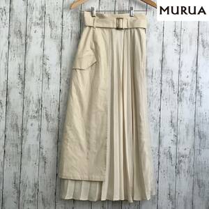 MURUA　ムルーア　アシンメトリードッキングプリーツスカート　Fサイズ　アイボリー　S8-77　USED