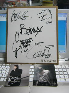 Art hand Auction BOOWY / Papel de color autografiado por TOSHIBA EMI con 2 fotos extra Kyosuke Himuro, Tomoyasu Hotei, Tsunematsu Matsui, Makoto Takahashi, ja fila, BOOWY, otros