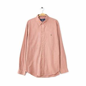 【送料無料】RALPH LAUREN ラルフローレン チェック柄 赤茶系 ボタンダウン BDシャツ POLO 長袖シャツ L @CA0987