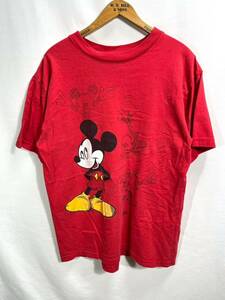 ■ Disney Mickey スケッチ デザイン プリント Tシャツ レッド サイズL 古着 ディズニー ミッキー アメカジ ストリート ■