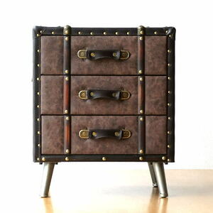  trunk chest antique storage drawer stylish Classic retro design Vintage manner PU leather trunk type 3 step chest 