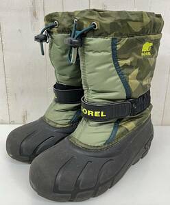 子供用 KIDS キッズ ＊SOREL ソレル ＊ユースフルーリープリント ＊スノーブーツ 冬靴 6mmフェルトインナーブーツ ＊21.0 cm ＊グリーン