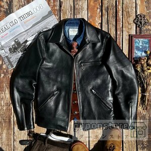  bargain sale! Vintage reissue car f leather single rider's jacket * leather jacket black black ball chain original leather cow leather S~3XL