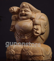 新品 大黒天仏門護法神 七福神 檜木彫り財神 置物_画像3