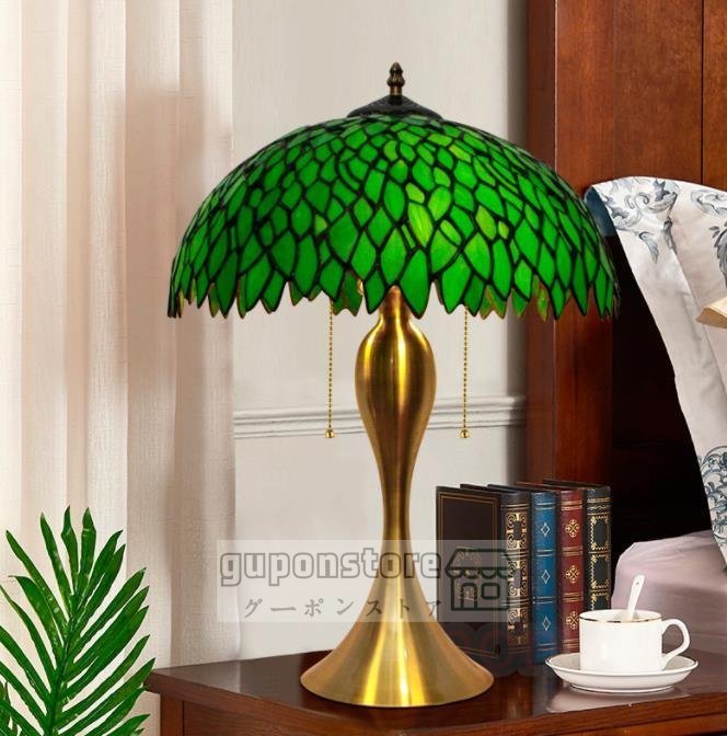 Fortement recommandé★ Lampe de table en vitrail Tiffany de la plus haute qualité, plume verte clair, style antique, éclairage intérieur en verre, artisanat, artisanat, artisanat en verre, Vitrail