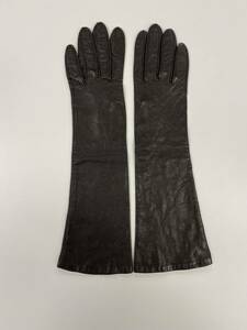 [ beautiful goods ] Banana Republic lady's leather long glove dark brown leather gloves size M silk lining BANANA REPUBLIC