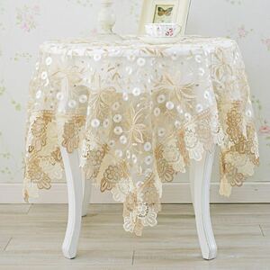  new goods tablecloth race square embroidery 130x130 side tablecloth beige feeling of luxury 