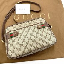 1円《極美品》 OLD GUCCI ショルダーバッグ GG シェリーライン スプリーム スクエア型 グッチ ポシェット 斜め ネイビー PVCレザー 049_画像1